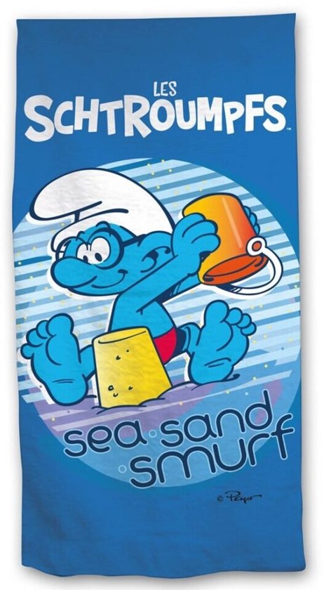 Smurfen handdoek 70x140 badlaken strandlaken polyester
