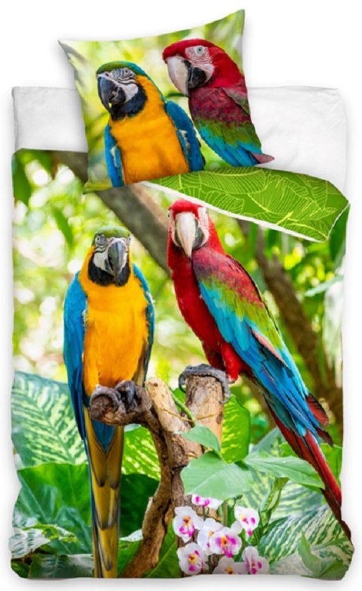Animal Pictures Papegaai Dekbedovertrek 140x200 2in1 Katoen Duurzaam