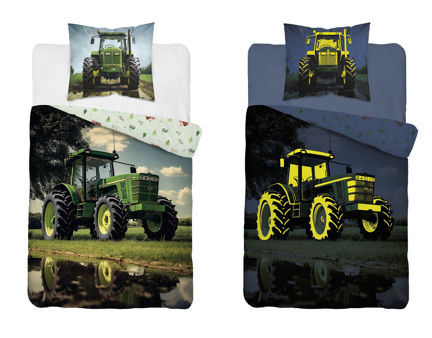 Tractor Dekbedovertrek Traktor 140x200 Katoen2in1 Glow in the Dark