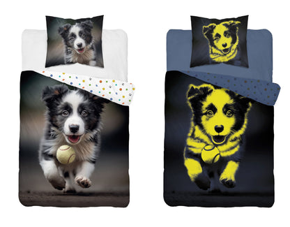 Hond dekbedovertrek 140x200 Duurzaam Puppy Glow in the Dark 2in1