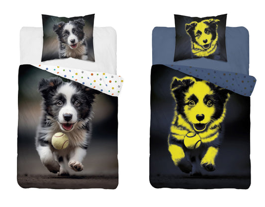 Hond dekbedovertrek 140x200 Duurzaam Puppy Glow in the Dark 2in1