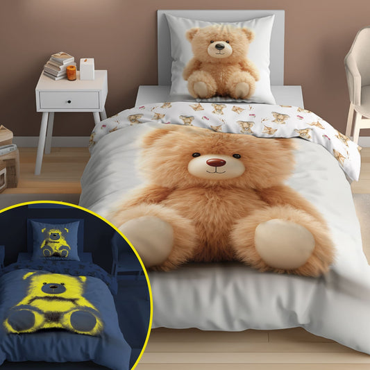 Teddy Bear dekbedovertrek 140x200 Duurzaam Glow in the Dark 2in1