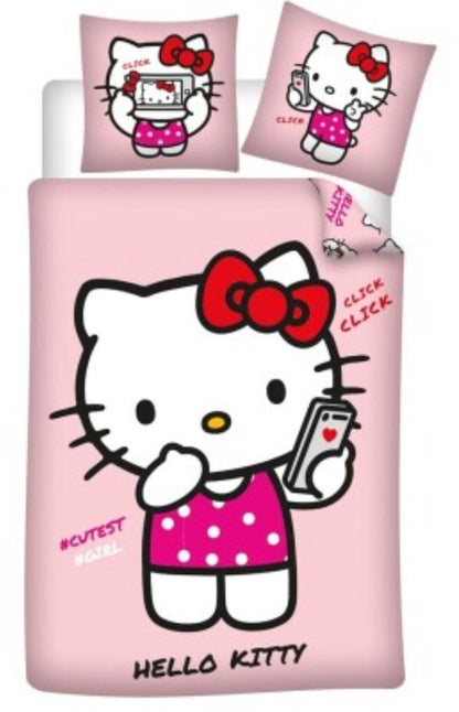 Hello Kitty Dekbedovertrek 140x200 Polykatoen 2in1 GRATIS PONCHO bij 2 DEKBEDOVERTREK HK