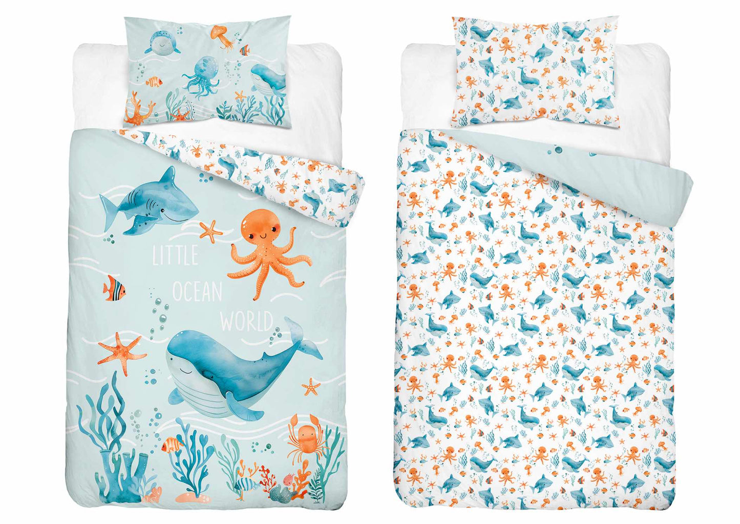 Under the Sea Dekbedovertrek 100x135 Katoen Duurzaam 2in1 Junior Peuter Ledikant Vis Onder de see