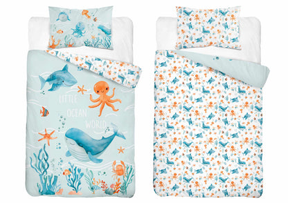 Under the Sea Dekbedovertrek 100x135 Katoen Duurzaam 2in1 Junior Peuter Ledikant Vis Onder de see
