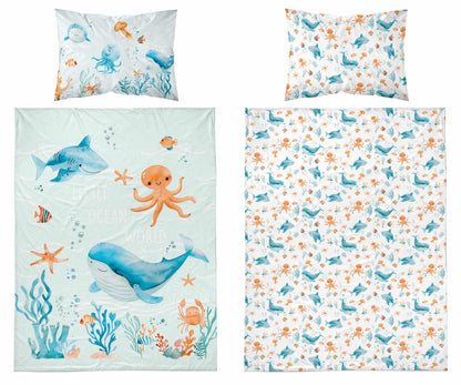 Under the Sea Dekbedovertrek 100x135 Katoen Duurzaam 2in1 Junior Peuter Ledikant Vis Onder de see