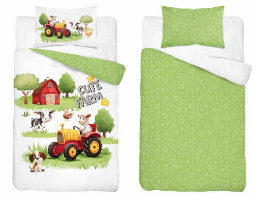 Farm Boerderij Dekbedovertrek 100x135 Katoen Duurzaam 2in1 Junior Peuter Ledikant