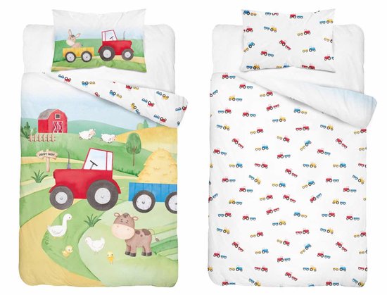 Farm Boerderij Dekbedovertrek 100x135 Katoen Duurzaam 2in1 Junior Peuter Ledikant