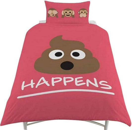 Eenpersoons Dekbedovertrek Emoji 'Sh*t happens' Drol Smiley 135x200