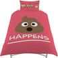 Eenpersoons Dekbedovertrek Emoji 'Sh*t happens' Drol Smiley 135x200