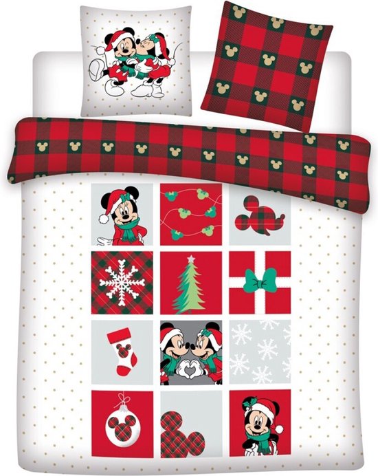 Mickey Mouse Dekbedovertrek 240x200 Flanel Minnie Mouse Kerst Christmas