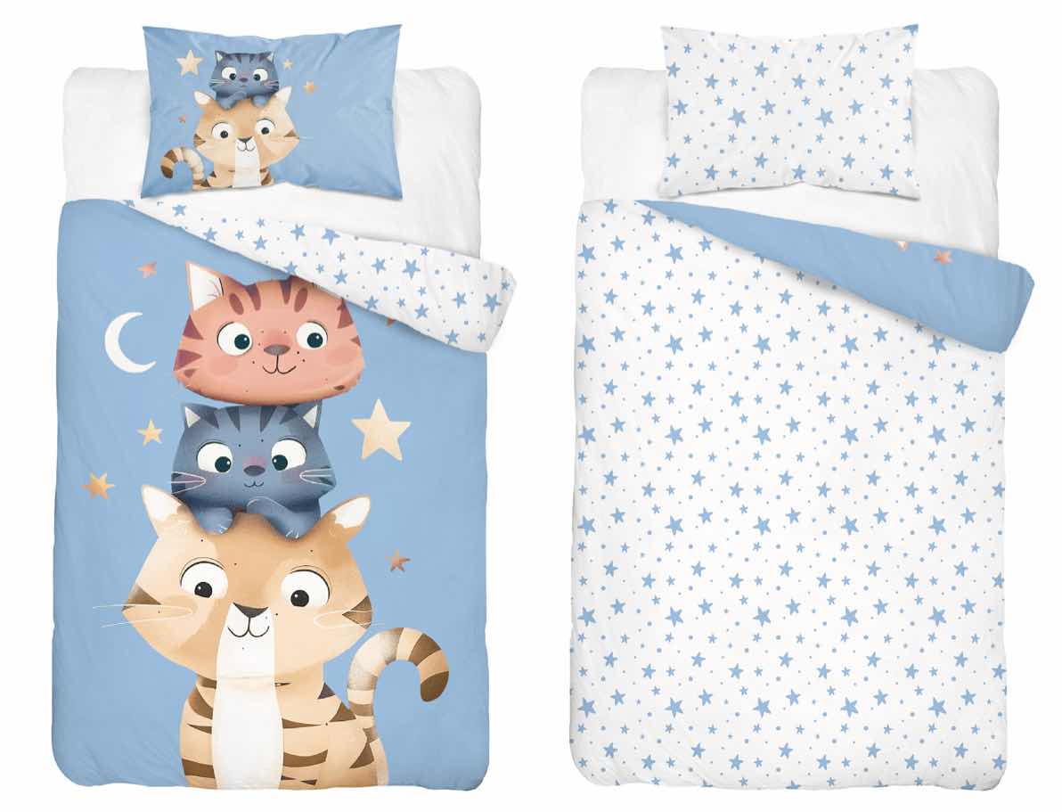 Poesjes Poes Kat Dekbedovertrek 100x135 Katoen Duurzaam 2in1 Junior Peuter Ledikant