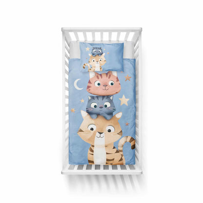 Poesjes Poes Kat Dekbedovertrek 100x135 Katoen Duurzaam 2in1 Junior Peuter Ledikant