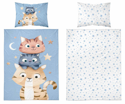 Poesjes Poes Kat Dekbedovertrek 100x135 Katoen Duurzaam 2in1 Junior Peuter Ledikant