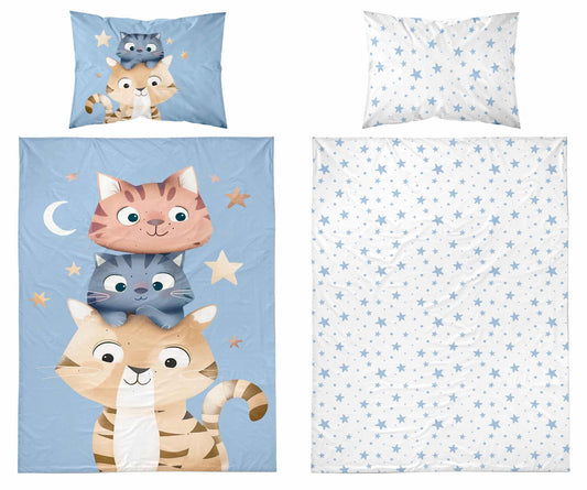 Poesjes Poes Kat Dekbedovertrek 100x135 Katoen Duurzaam 2in1 Junior Peuter Ledikant