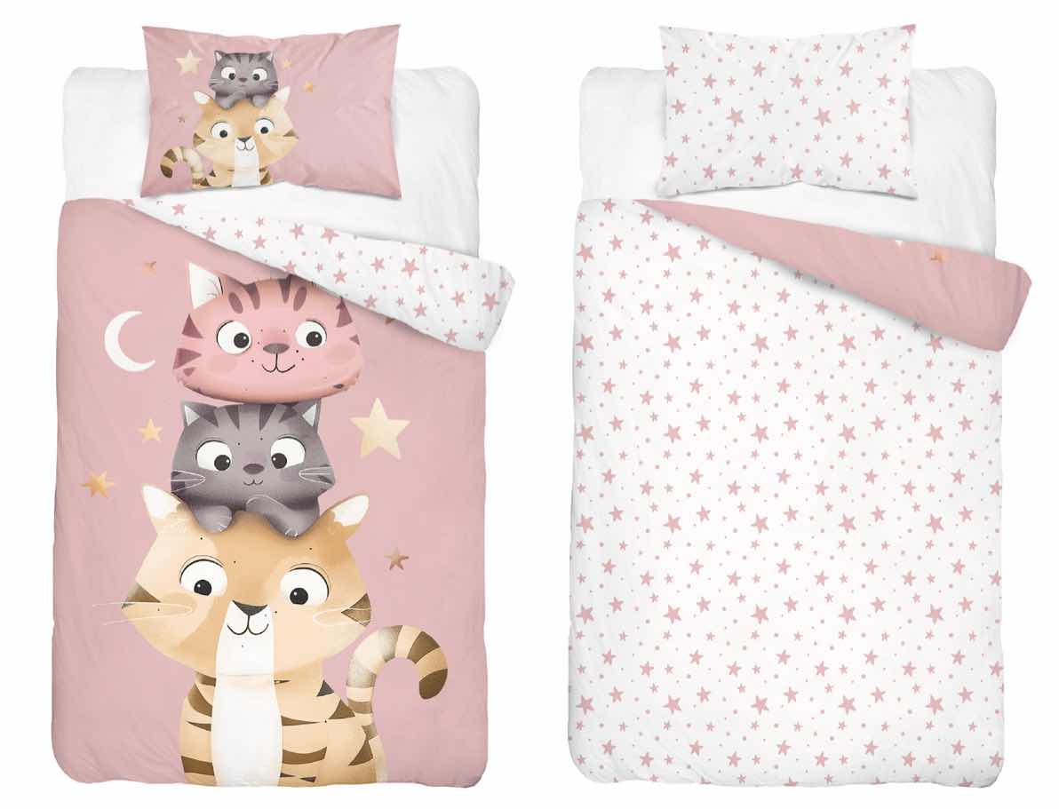 Poesjes Poes Kat Dekbedovertrek 100x135 Katoen Duurzaam 2in1 Junior Peuter Ledikant