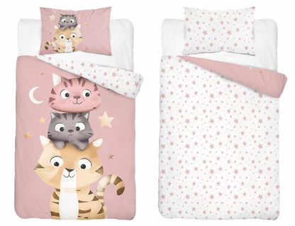 Poesjes Poes Kat Dekbedovertrek 100x135 Katoen Duurzaam 2in1 Junior Peuter Ledikant