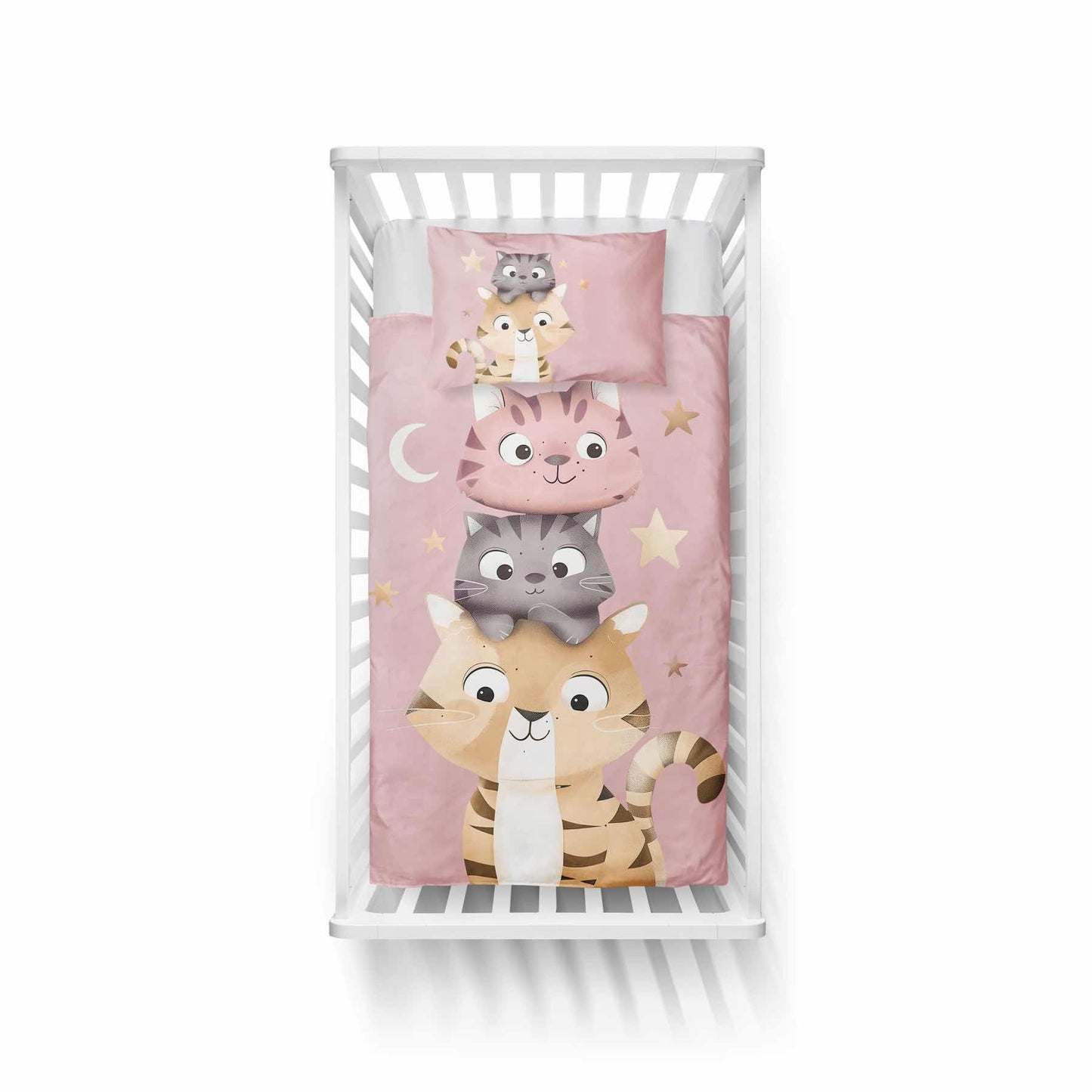 Poesjes Poes Kat Dekbedovertrek 100x135 Katoen Duurzaam 2in1 Junior Peuter Ledikant