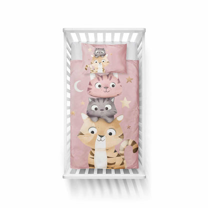 Poesjes Poes Kat Dekbedovertrek 100x135 Katoen Duurzaam 2in1 Junior Peuter Ledikant