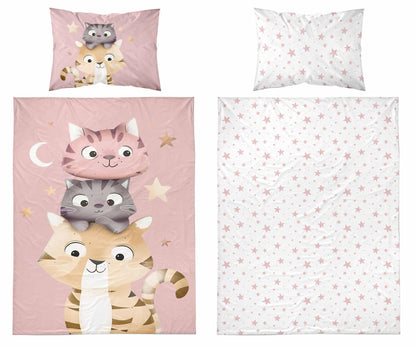 Poesjes Poes Kat Dekbedovertrek 100x135 Katoen Duurzaam 2in1 Junior Peuter Ledikant