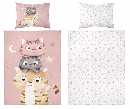 Poesjes Poes Kat Dekbedovertrek 100x135 Katoen Duurzaam 2in1 Junior Peuter Ledikant