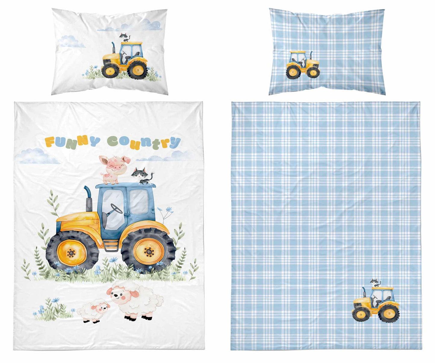 Farm Boerderij Traktor Dekbedovertrek 100x135 Katoen Duurzaam 2in1 Tractor Junior Peuter Ledikant
