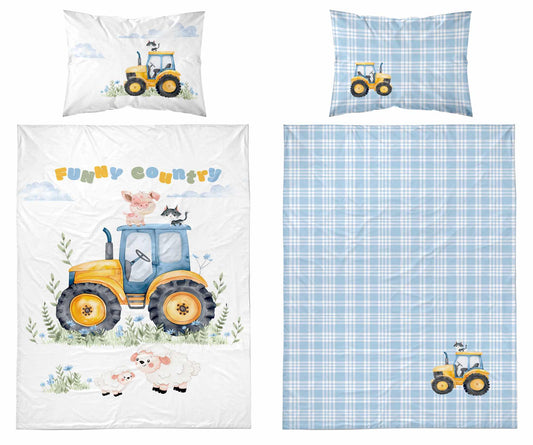 Farm Boerderij Traktor Dekbedovertrek 100x135 Katoen Duurzaam 2in1 Tractor Junior Peuter Ledikant