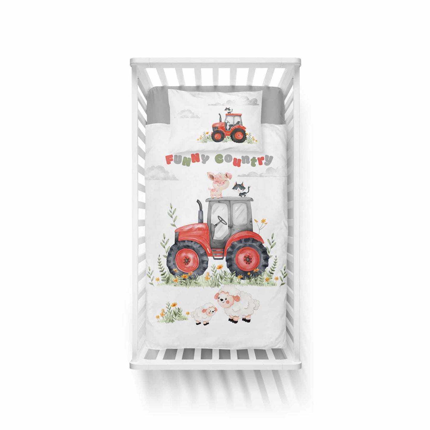 Farm Boerderij Traktor Dekbedovertrek 100x135 Katoen Duurzaam 2in1 Tractor Junior Peuter Ledikant