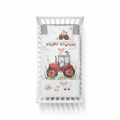Farm Boerderij Traktor Dekbedovertrek 100x135 Katoen Duurzaam 2in1 Tractor Junior Peuter Ledikant