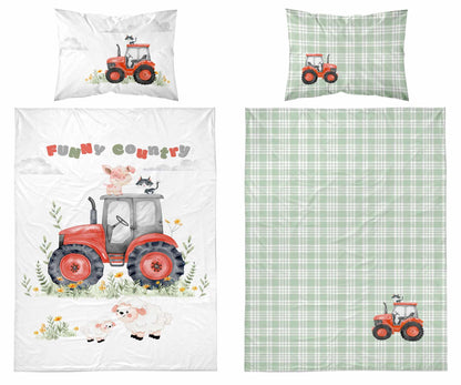 Farm Boerderij Traktor Dekbedovertrek 100x135 Katoen Duurzaam 2in1 Tractor Junior Peuter Ledikant