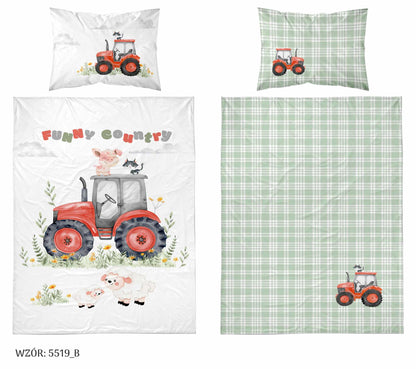 Farm Boerderij Traktor Dekbedovertrek 100x135 Katoen Duurzaam 2in1 Tractor Junior Peuter Ledikant