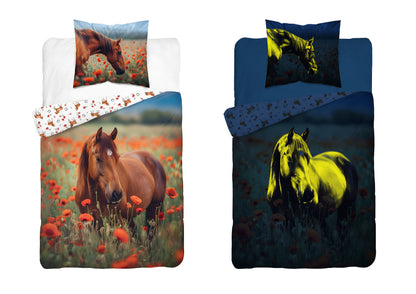 Paard Dekbedovertrek 140x200 Katoen GLOW in the DARK 2in1