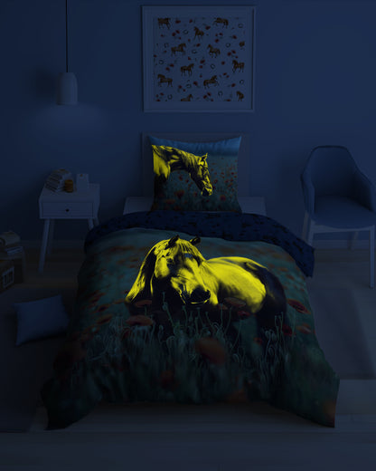 Paard Dekbedovertrek 140x200 Katoen GLOW in the DARK 2in1