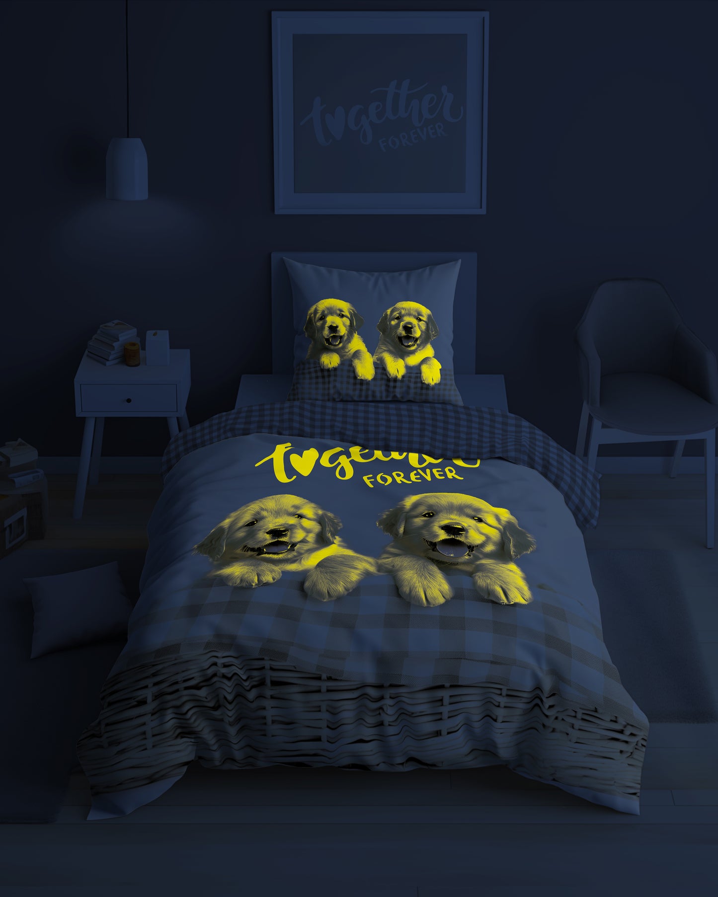 Golden Retriever Puppy Hond Dekbedovertrek 140x200 Katoen 2in1 GLOW in the DARK (Copy)
