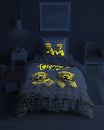 Golden Retriever Puppy Hond Dekbedovertrek 140x200 Katoen 2in1 GLOW in the DARK (Copy)