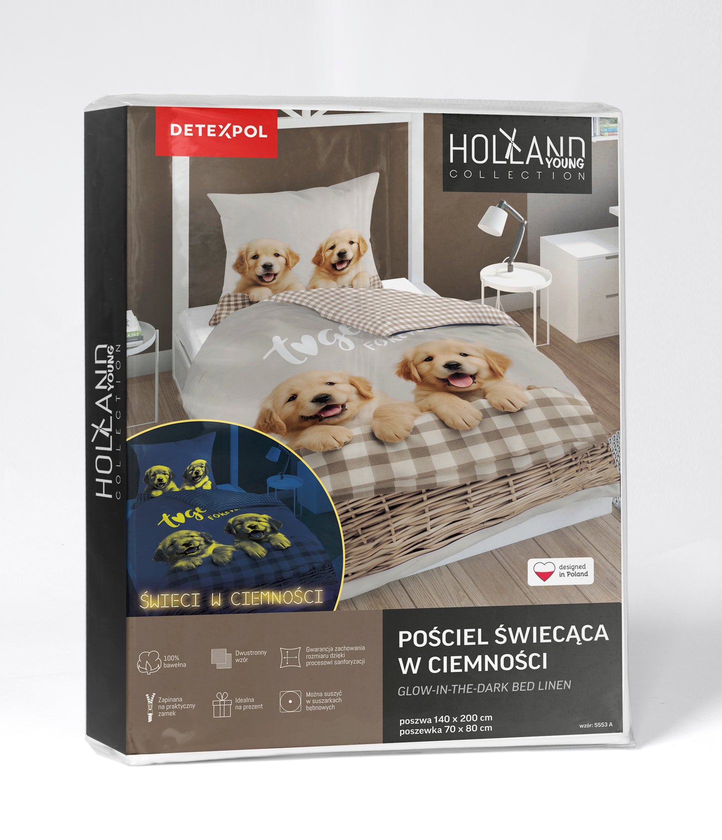 Golden Retriever Puppy Hond Dekbedovertrek 140x200 Katoen 2in1 GLOW in the DARK (Copy)