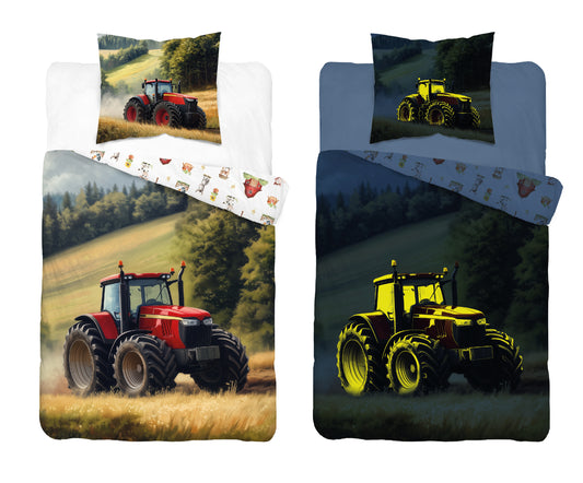 Tractor Dekbedovertrek Traktor 140x200 Katoen 2in1 Glow in the Dark