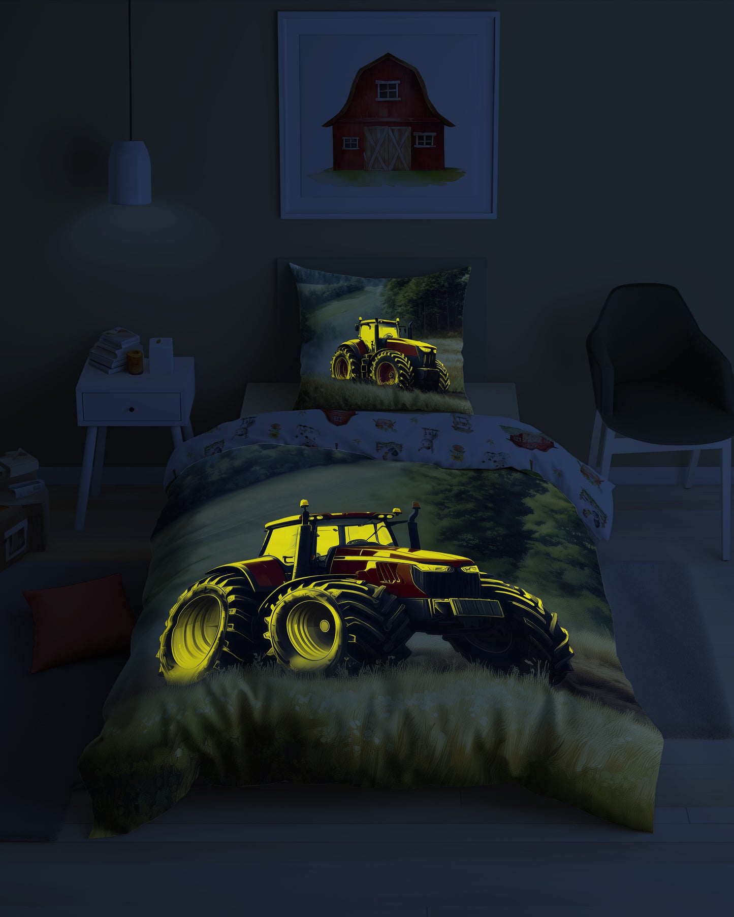 Tractor Dekbedovertrek Traktor 140x200 Katoen 2in1 Glow in the Dark