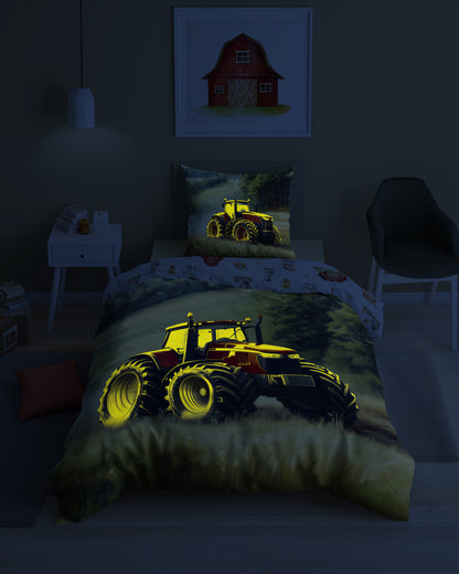 Tractor Dekbedovertrek Traktor 140x200 Katoen 2in1 Glow in the Dark