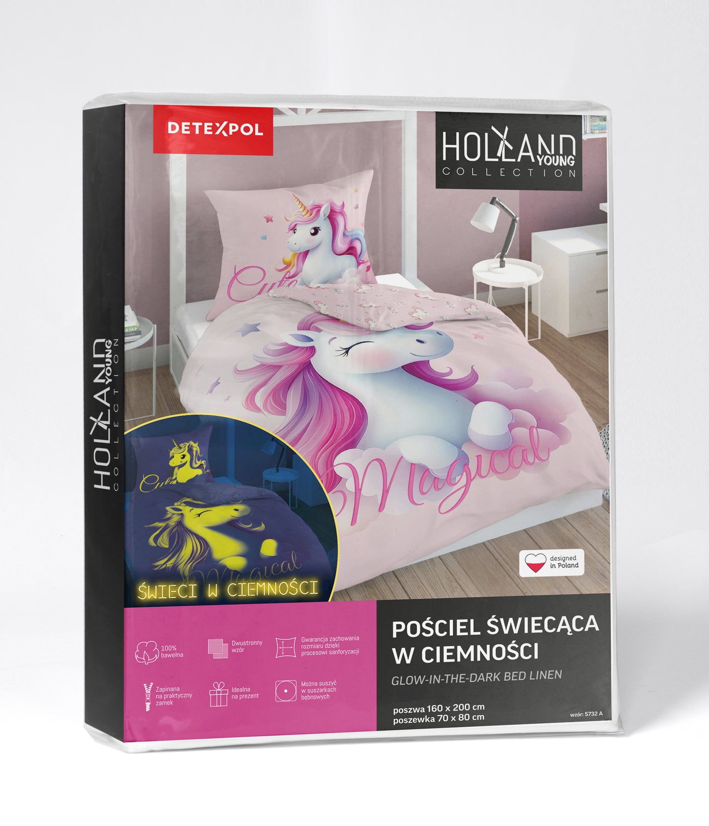 Unicorn Eenhoorn Dekbedovertrek 140x200 Glow in the Dark 2in1 Katoen