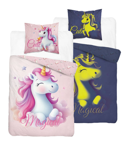 Unicorn Eenhoorn Dekbedovertrek 140x200 Glow in the Dark 2in1 Katoen