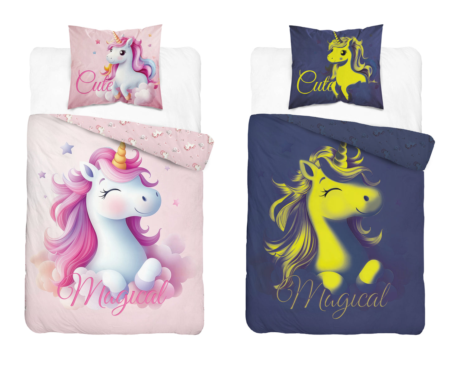 Unicorn Eenhoorn Dekbedovertrek 140x200 Glow in the Dark 2in1 Katoen