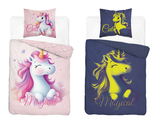 Unicorn Eenhoorn Dekbedovertrek 140x200 Glow in the Dark 2in1 Katoen