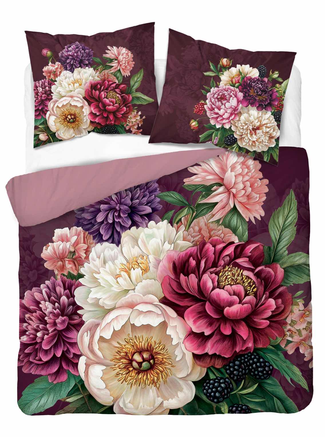 Bloemen Pioenrozen Dekbedovertrek 220x200cm Katoensatijn Duurzaam 2in1 Holland Collection