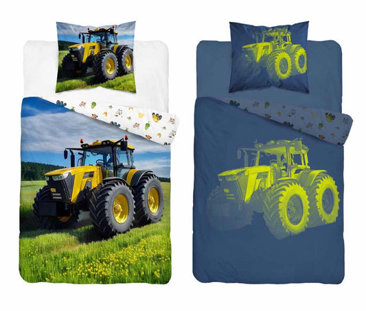 Tractor Dekbedovertrek Traktor 140x200 Katoen 2in1 Glow in the Dark