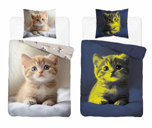 Poes Dekbedovertrek 140x200 GLow In the Dark Duurzaam Kat Poesje