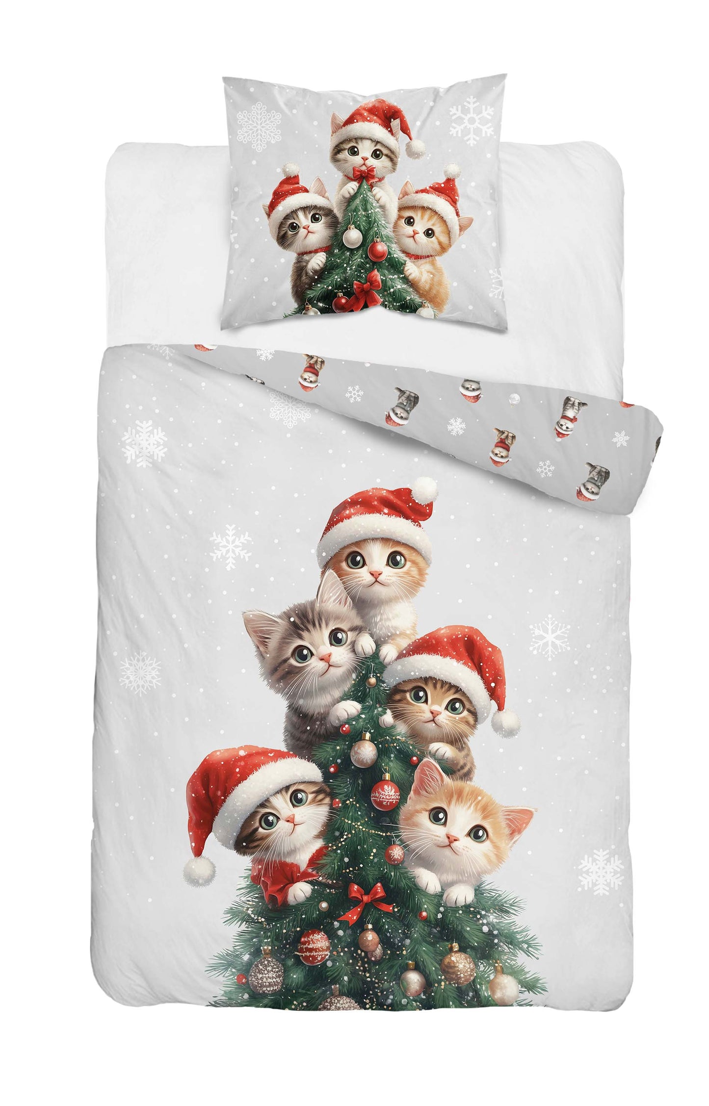 Christmas Dekbedovertrek 140x200 Kerst Katoen Xmas Sneeuw Kitten
