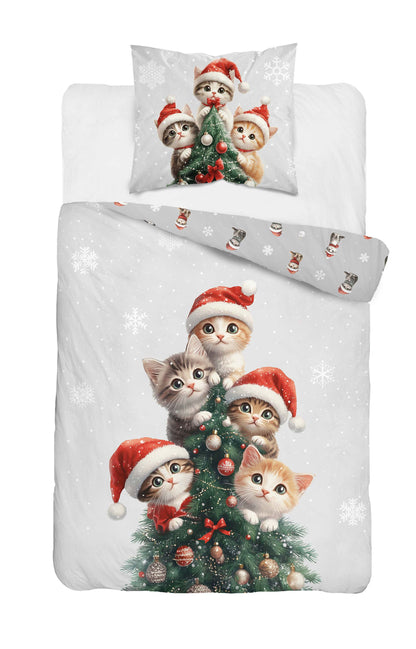 Christmas Dekbedovertrek 140x200 Kerst Katoen Xmas Sneeuw Kitten