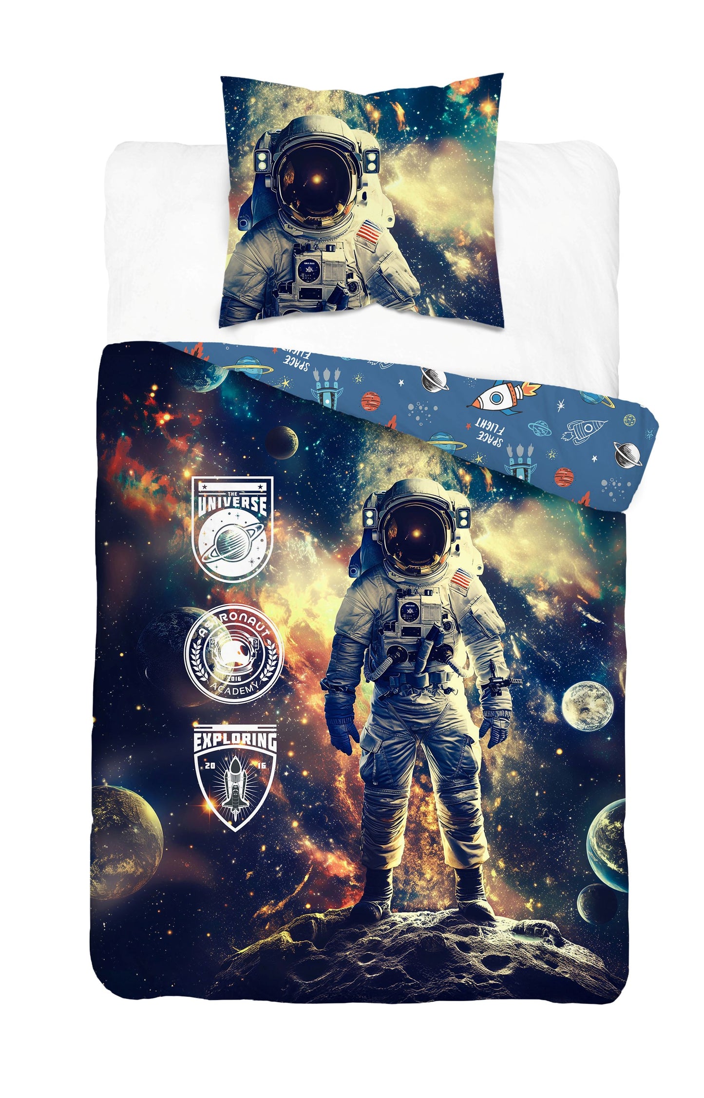 Astronaut Dekbedovertrek Ruimtevaart 140x200 cm 2in1 Katoen Duurzaam