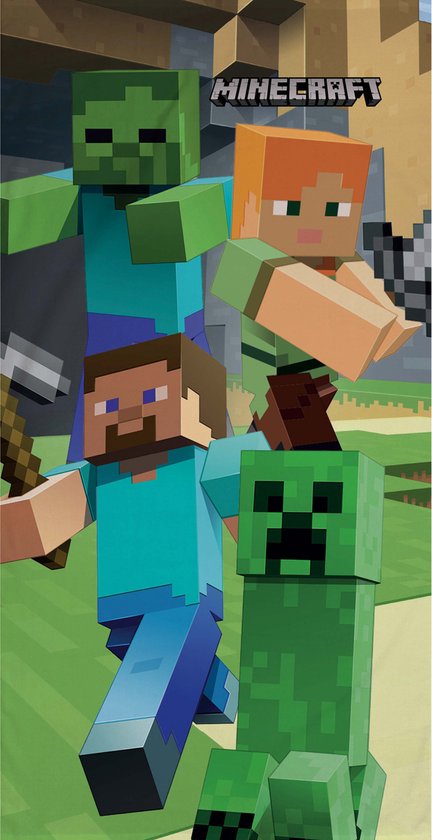 Minecraft Handdoek 70x140 Duurzaam Katoen